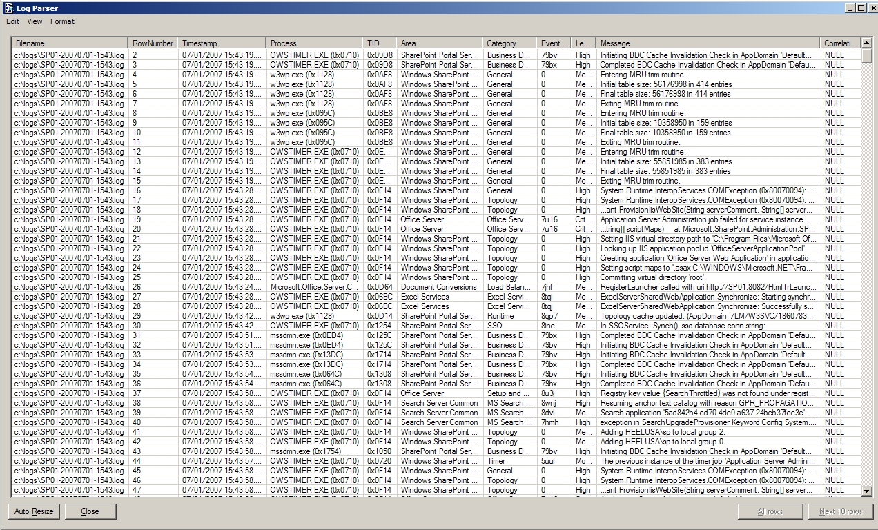 Log Parser Datagrid Output